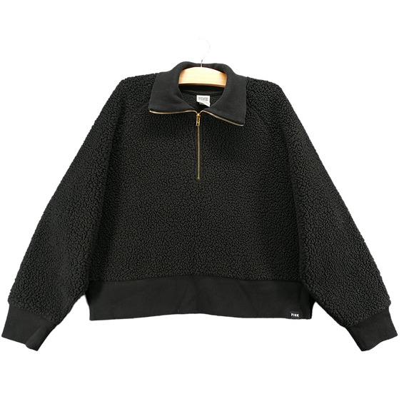 Victoria's Secret PINK Women's 1/2 Zip Fleece Pullover Black Large - Picture 1 of 13